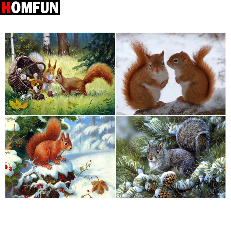 Картина Стразы HOMFUN алмазная живопись Белка зима 3d-вышивка крестиком украшение