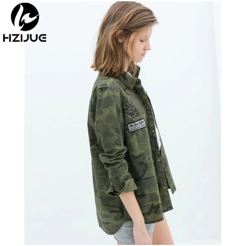 HZIJUE модная одежда с длинными рукавами chaqueta militar пальто Для женщин зеленые куртки в стиле милитари с вышивкой из Для женщин жакет, блузы, пальто