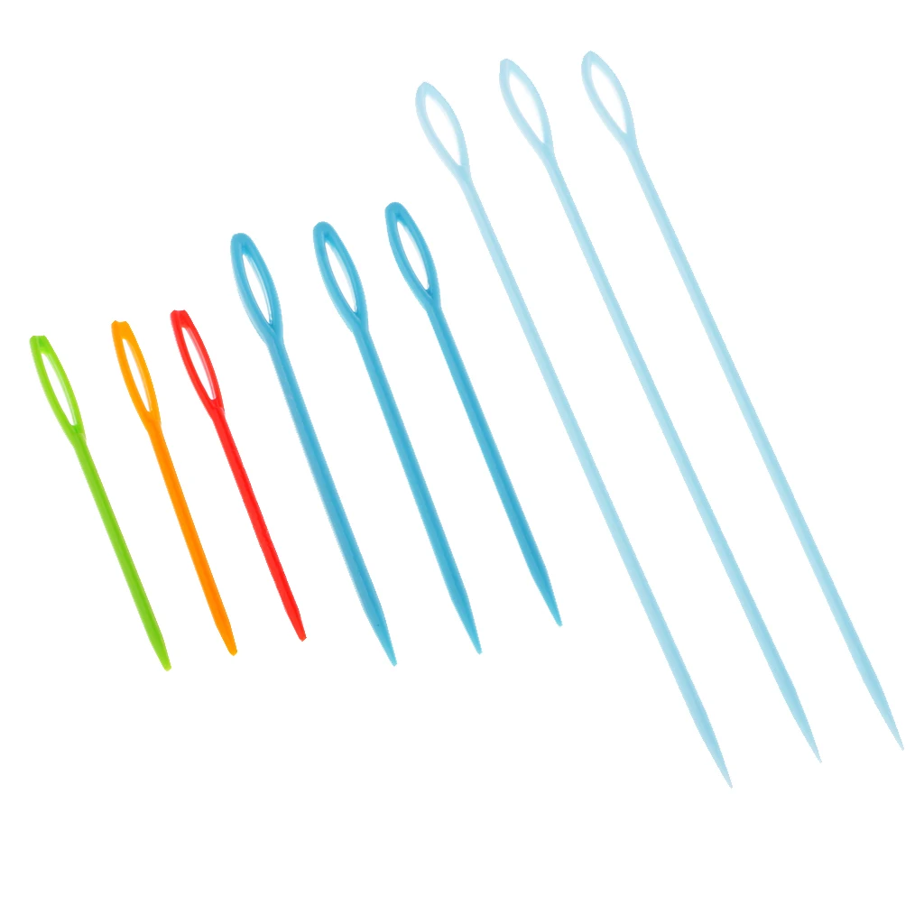 9 Pieces Colorful Large Eye Plastic Sewing Needles for Children Craft Needlework