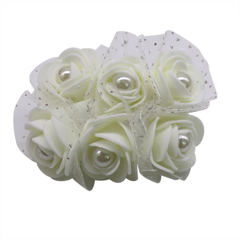 12pcs/lot 3cm Foam Mini Roses Pearl Bead Rose Artificial Flowers DIY Crafts for Wedding Decoration Bouquet Scrapbooking Supplies