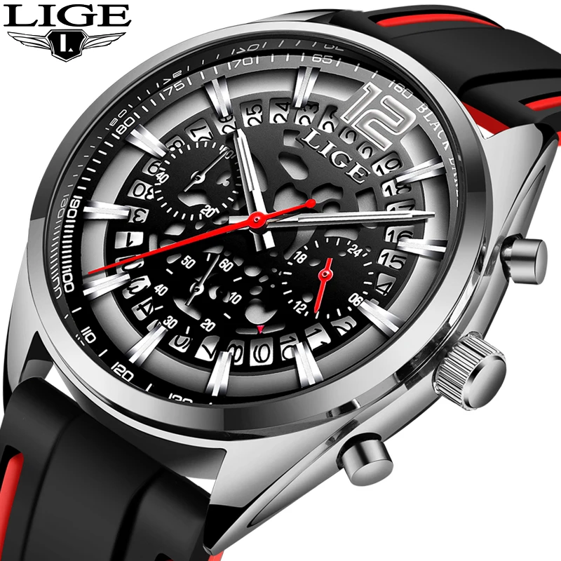

Relogio Masculino LIGE Mens Watches Military Sports Watch Men Silicone Openwork Watch Top Brand Luxury Waterproof Quartz Clock