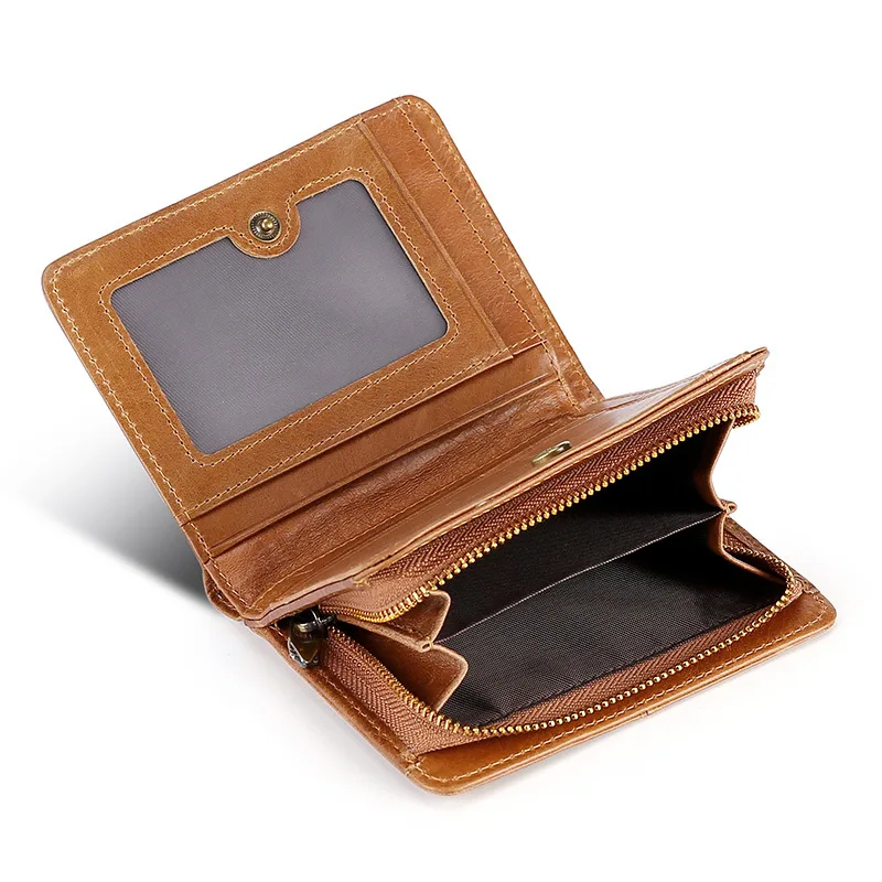 Мужской кошелек из натуральной воловьей кожи Crazy Horse, короткий кошелек для монет, маленький винтажный кошелек, брендовый, высокое качество, Винтажный дизайн, 1653-1