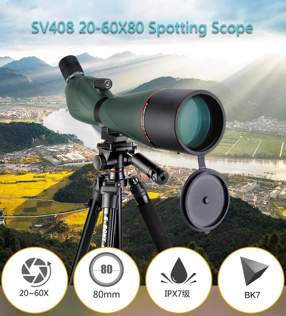 SVBONY SV408 телескоп 20-60x80 зум Зрительная труба водонепроницаемый полностью Многослойное оптическое стекло высокой четкости охота на открытом воздухе