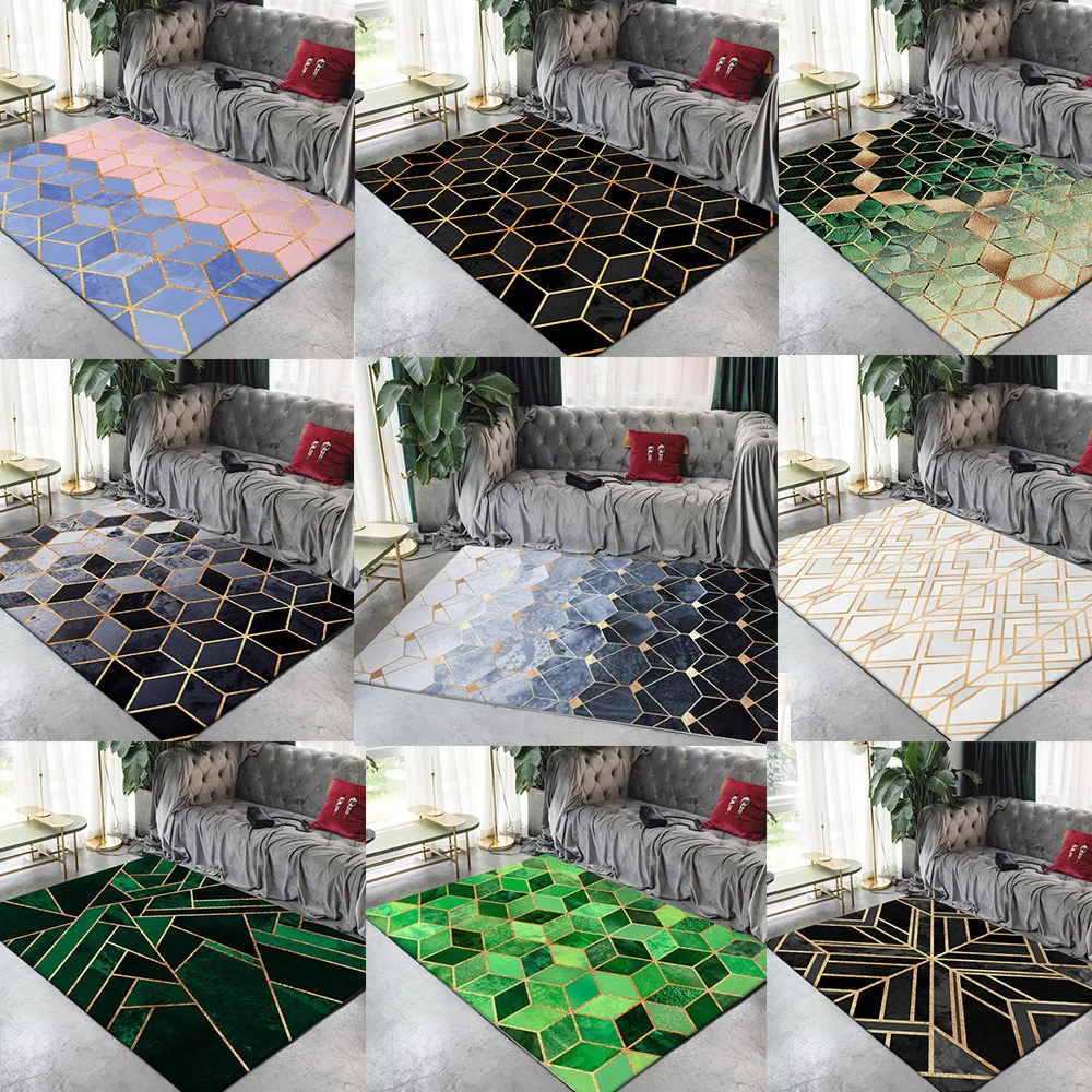 

Modern Nordic Metal Geometry Gold Grey Carpet Bedroom Living Room Kitchen Bedside Large rugs Door Mat Black tapete Customized