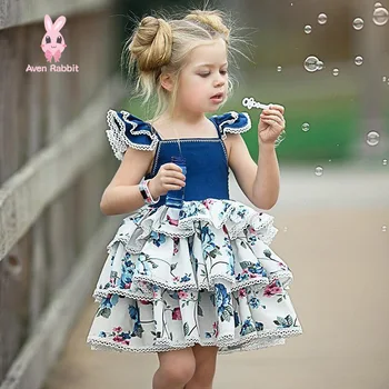 

Aven Rabbit Special Offer Summer Dress Girl Baby Girls Dress Clothes Kids Dresses for Girls Blue Lace Layered Dress vestidos