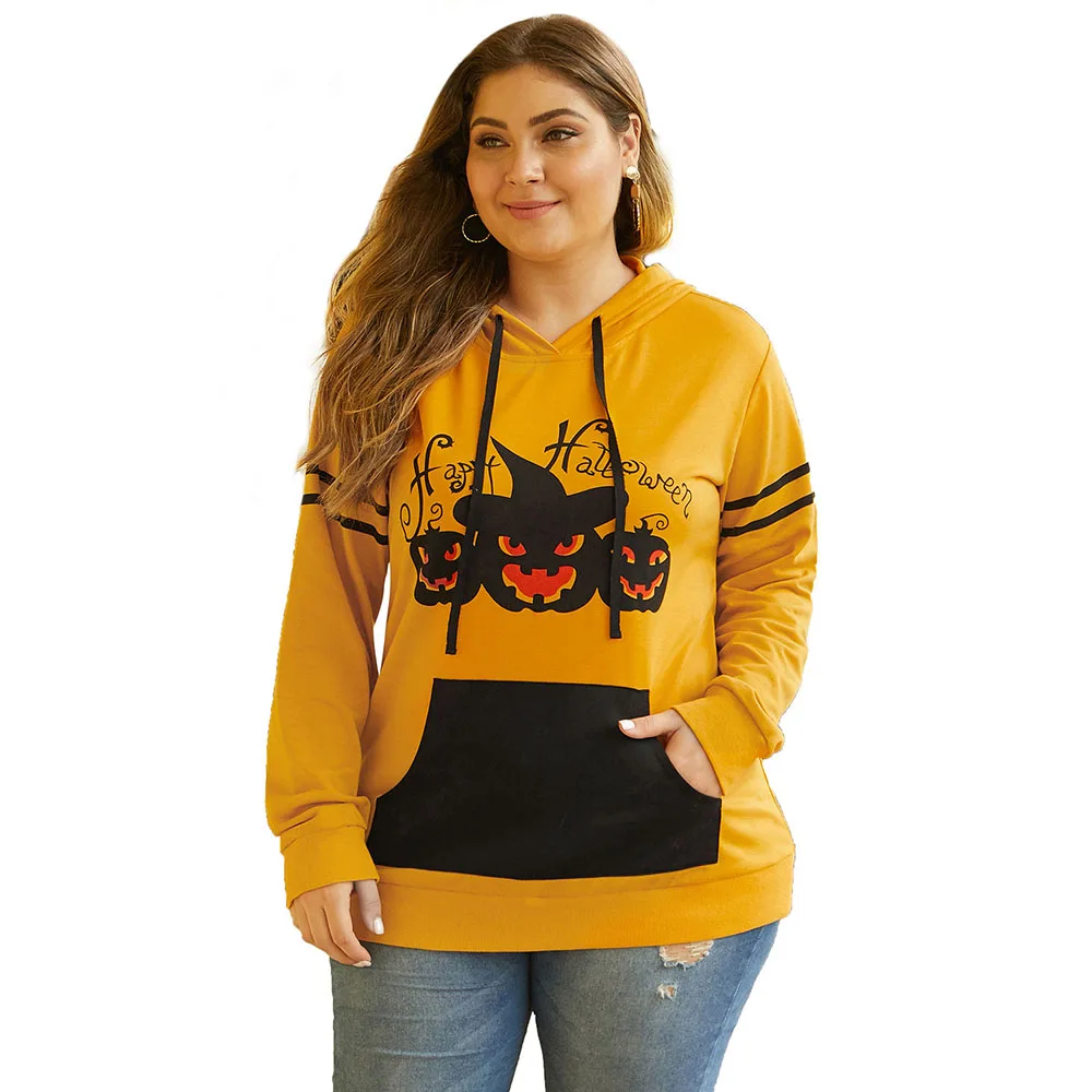 Sweatshirt 1 SEBOWEL Хэллоуин плюс размер женские с длинным рукавом кенгуру карманы толстовки с капюшоном повседневные женские пуловеры с принтом тыквы Топы - Цвет: Sweatshirt 1