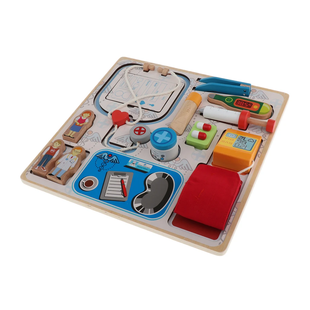 Wooden Play Medical Kits Doctor Tools Set, Shape Sorting Puzzle, Children Day Gift, DIY Pretend Role Play