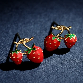

2020 Prevent allergy Exquisite 925 sterling silver Double Strawberry Stud Earrings Jewelry for Women Girl Birthday Gift