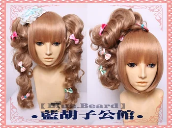 

Lolita Style Cosplay Wigs High-temperature Fiber Synthetic Hair Light Brown Long Hair With Two Curly Ponytails + free hair net