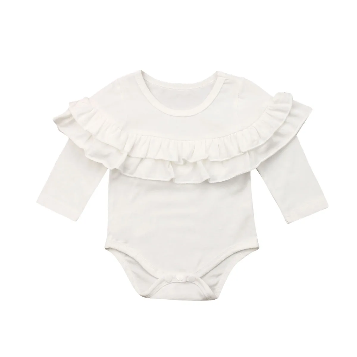Brand Newborn Infant Baby Girls Fold Ruffle Solid Jumpsuit Bodysuit Cotton Clothes Outfit Playsuit Autumn Casual Tops - Цвет: Белый