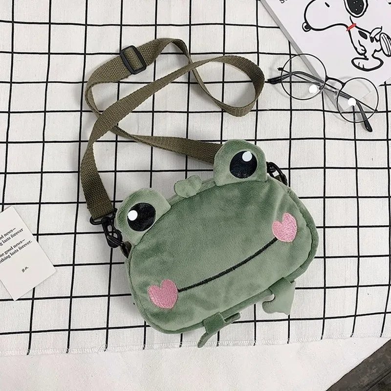 Fur Funny Small Bag Women New Cartoon Frog Messenger Bag Plush Doll Student Cute Girl ShoulderBag
