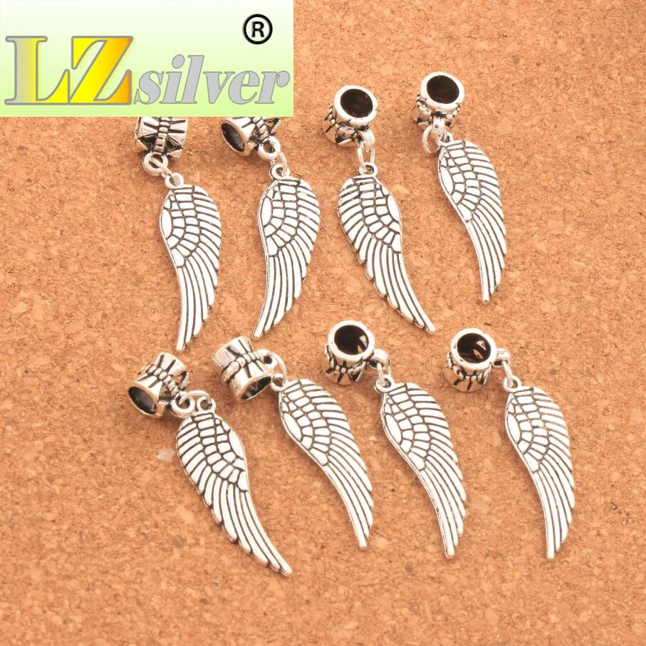 Angel Wing Big Hole Beads 40.3x9.1mm 100PCS Zinc Alloy Bronze Fit European Charm Bracelets Jewelry DIY B084
