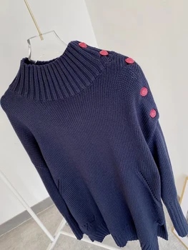 

Women Wool Knitted Sweater Autumn Winter Turtleneck Long Sleeve Buttons 2020 New Knit Tops