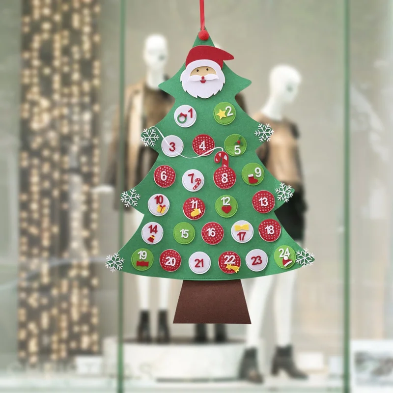 Xmas Tree Christmas Wall Window Hanging Decoration Non-woven Countdown Advent Calendar With Hanging Rope