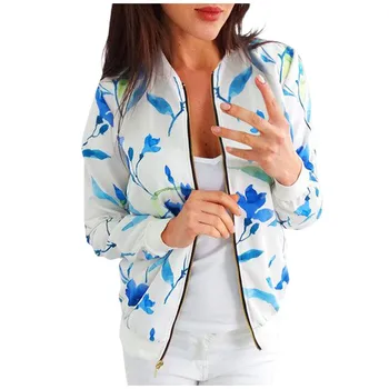 

Floral Print Bomber Jacket Women Flower Zipper Up Retro Coat Spring Long Sleeve Basic Plus Size Short Biker Jackets Female 9.20
