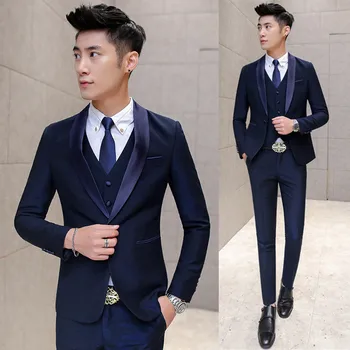

2018 Suit Suits , Fashion Men's Business Speech Suits Sets , South Korea Design Slim Upscale Purple Wedding Dress Suit 3-piece