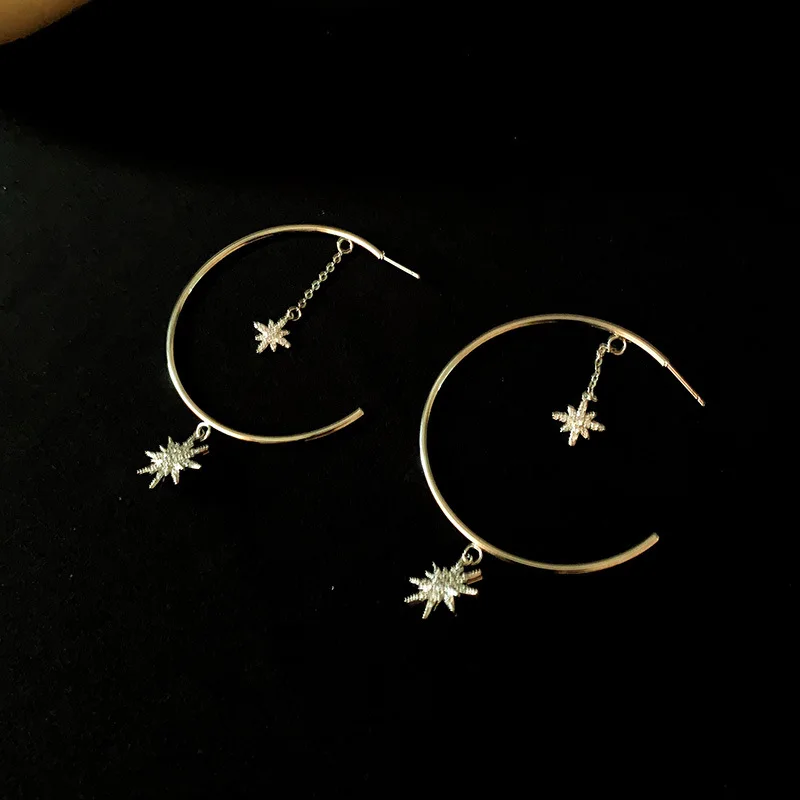 

Onlylili Charm Star Big Circle Dangle Earrings for Women Bohemian Stars Tassel Round Hook Earring Jewelry сеѬги