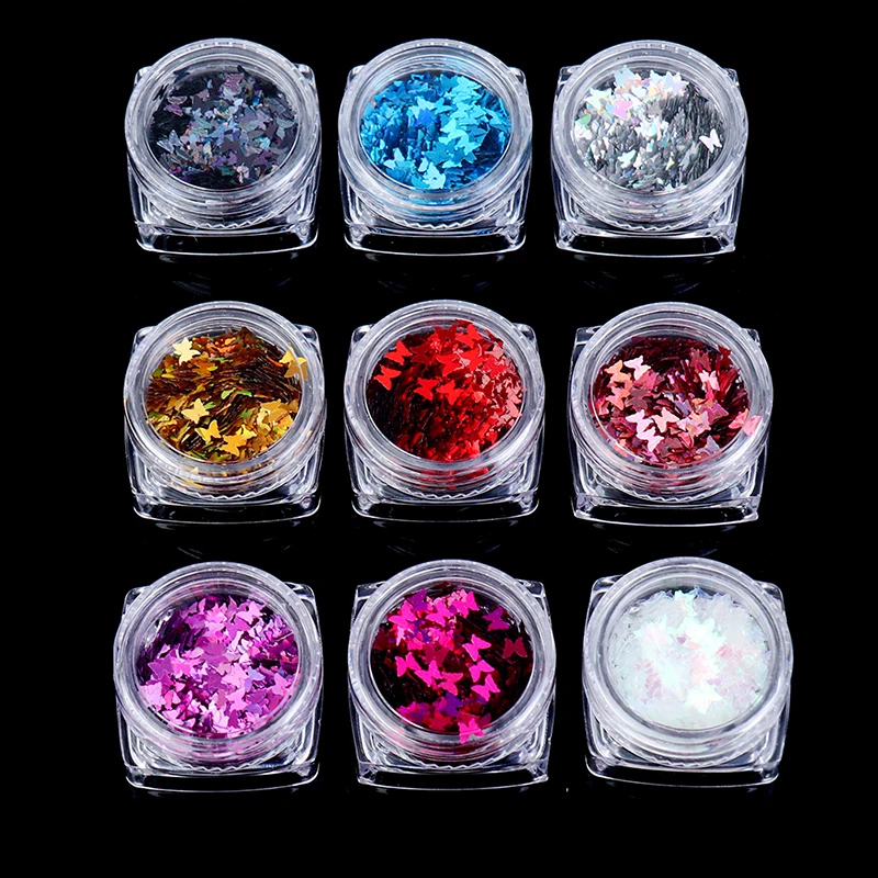 Holographic Butterfly Shapes Glitter Flakes Nail Rhinestones Sparkly Colorful Sequins Manicure Nail Art Decoration