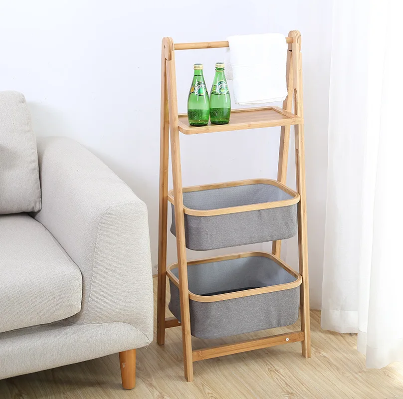 

Bamboo Three-layer Multi-function Home Bedroom Bathroom Hanger Rack Hanger Storage Rack Furniture Dirty Clothes Storage Rack