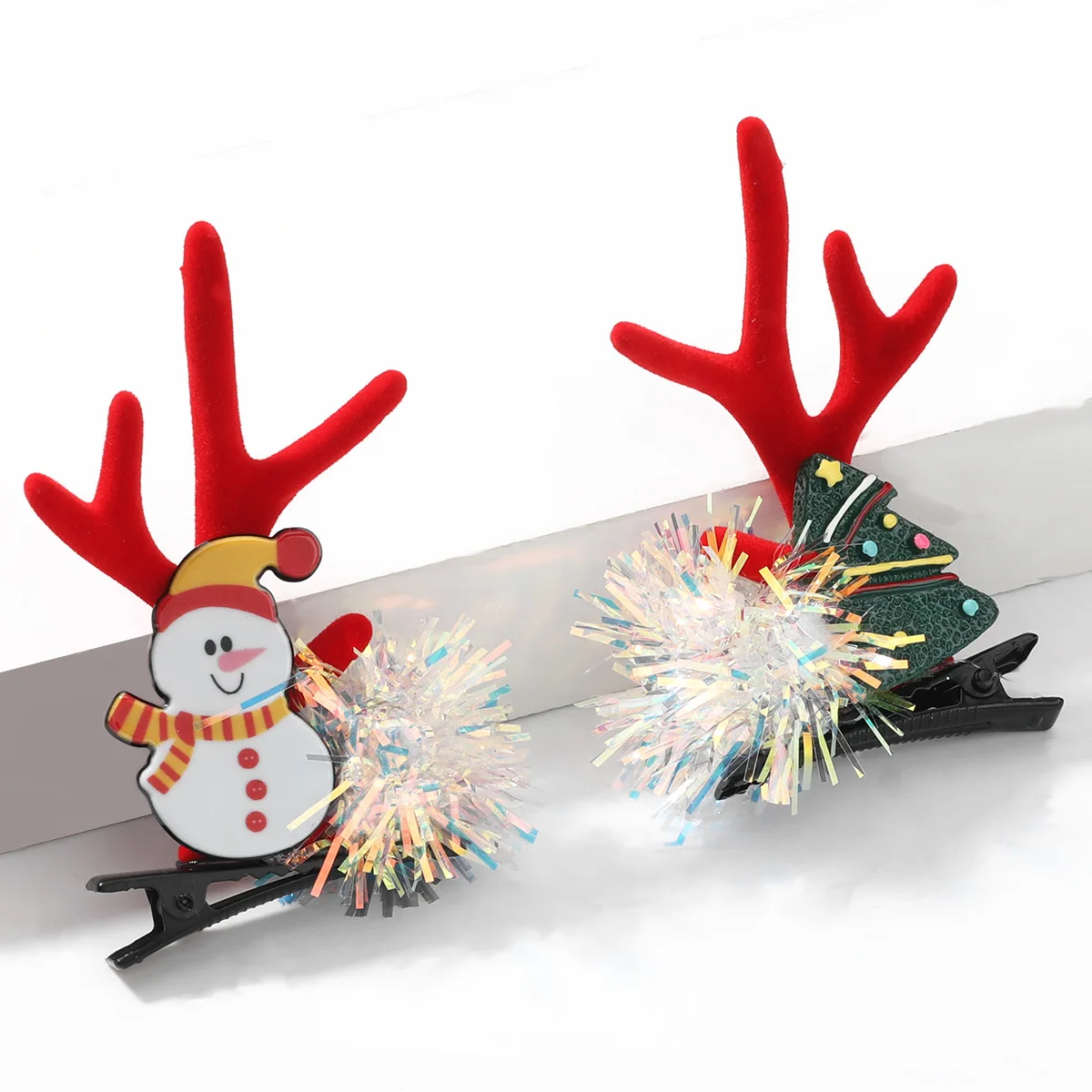 

2020 Christmas Series Hair Clip Colorful Ball Flannelette Small Antler Jewelry Gift Hairpin Hair Accessories For Girls Womens