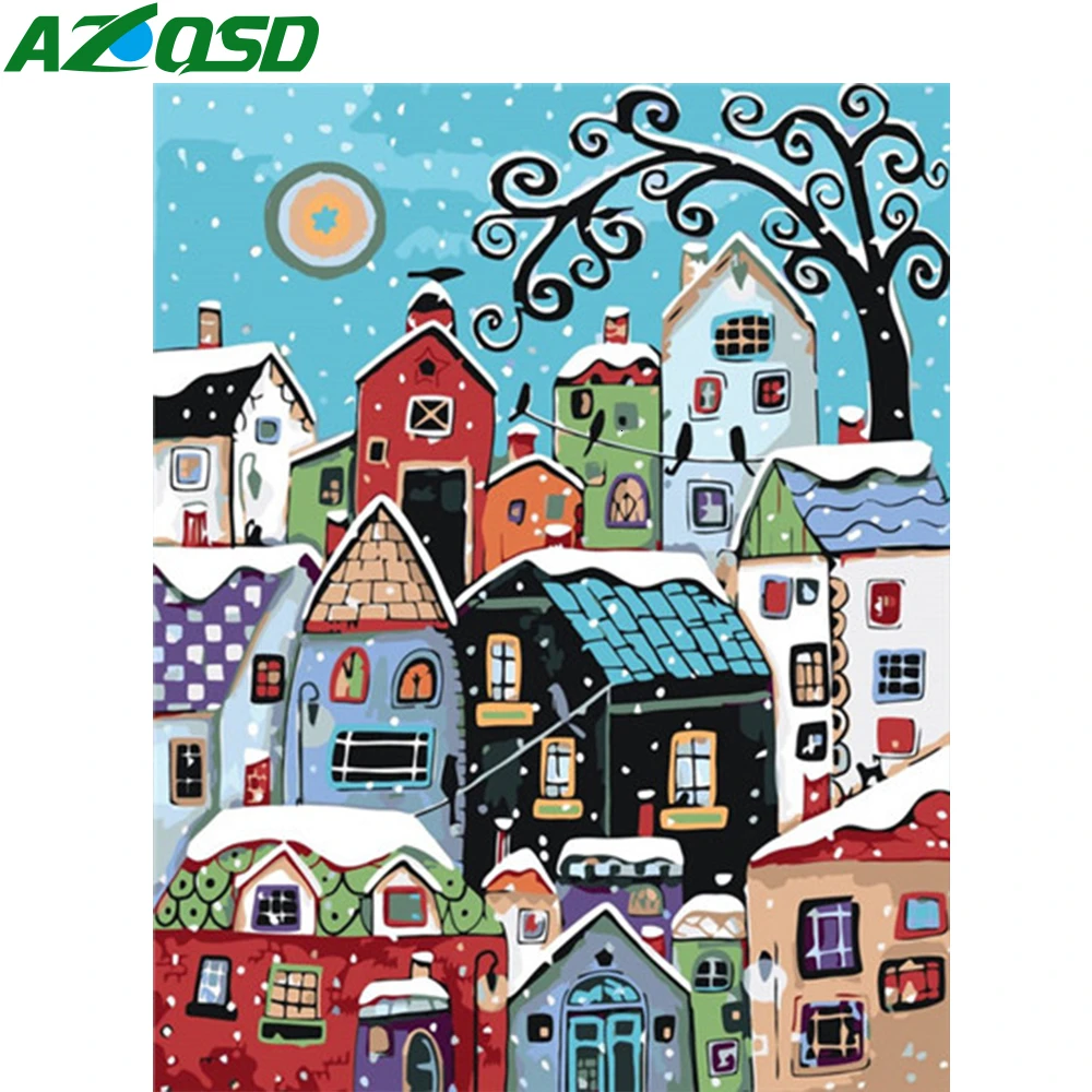 AZQSD DIY Раскрашивание по номерам мультфильм на холсте Ручная работа акриловые краски наборы краски по номерам для взрослых город стены искусства