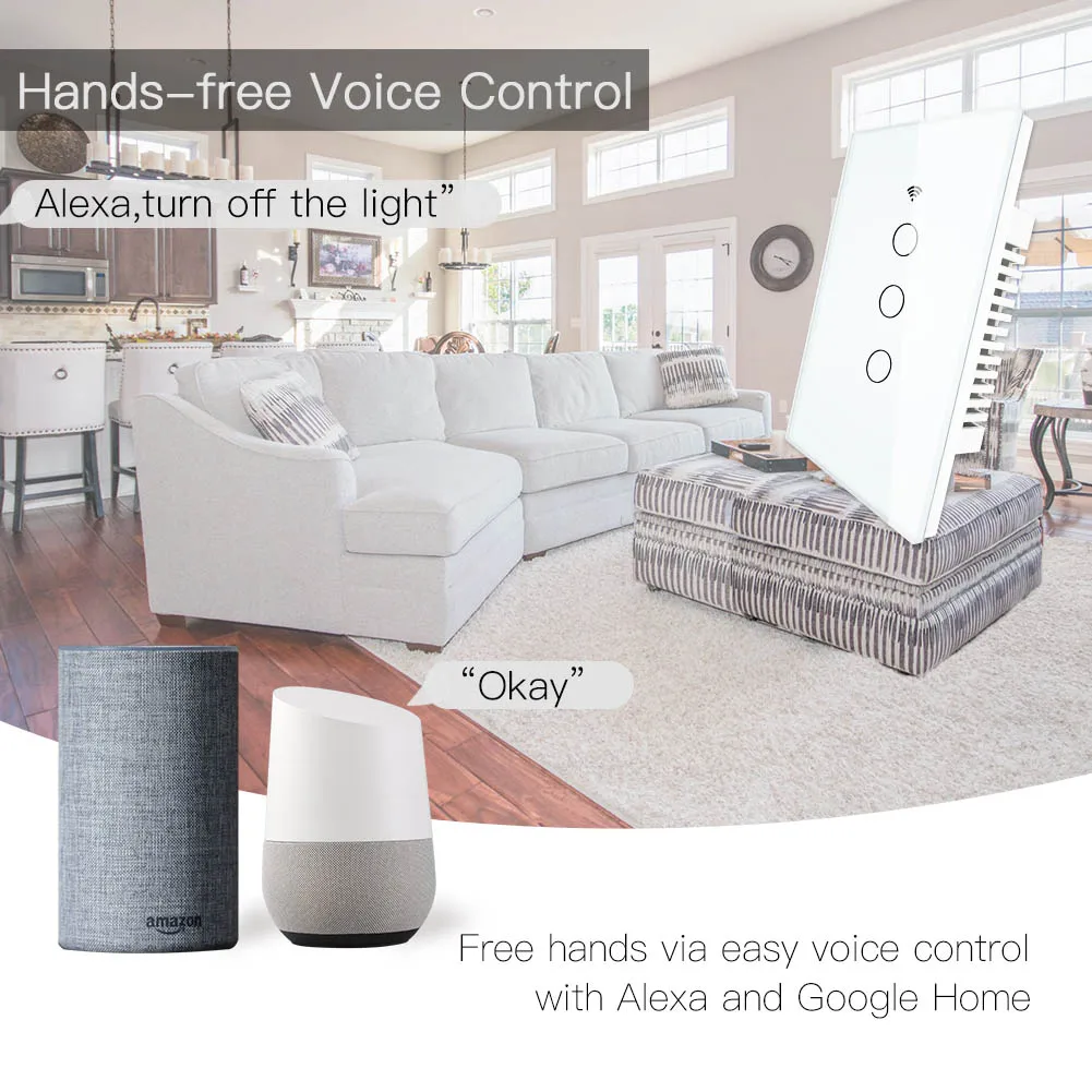 WiFi Smart Wall Light Switch Glass Panel RF433 Wireless Smart Life Tuya APP Remote Control Works With Alexa Google Home 3 Gang