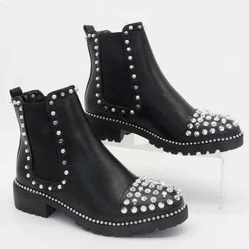 

[GOGD]Boots Sexy Rivet Club Party Shoes WOMEN ANKLE BOOTS goth Autumn Winter Ladies Shoes shoes women Combat boots women