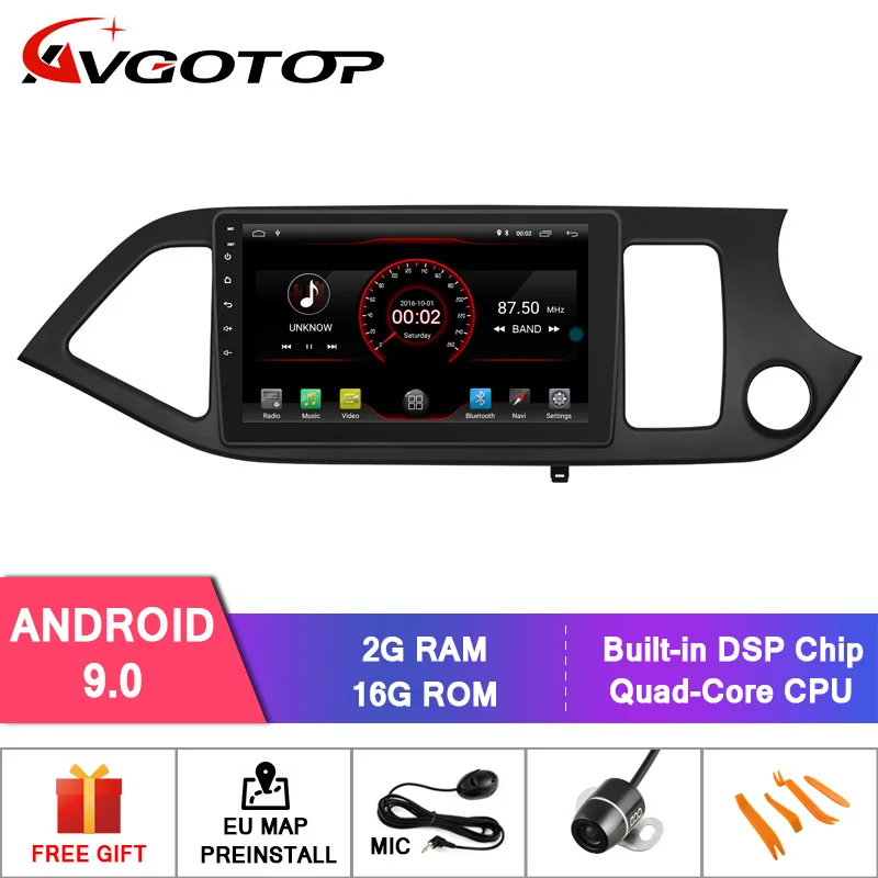 AVGOTOP Android 9 Bluetooth GPS Автомобильный радиоприёмник dvd-плеер для KIA Morning/Picanto(RHD