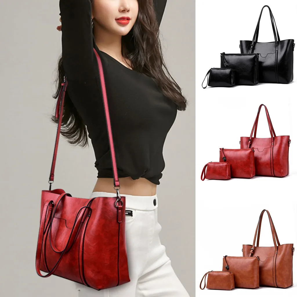 

Fashion Women's Outdoor Solid Color Three-Piece Leather Handbag Messenger Bag Ladies Handbags Fashion brand PU leather women bag