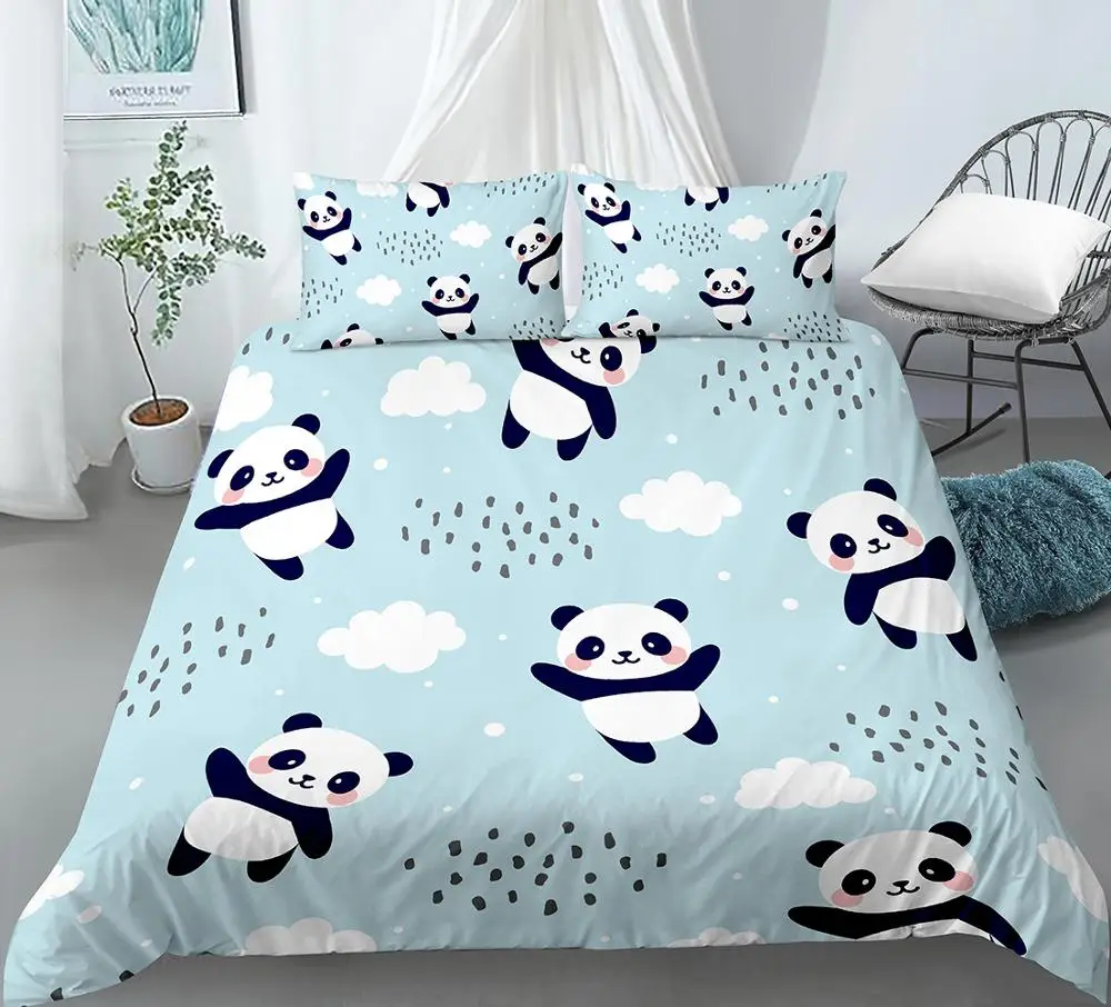 

2/3pcs Cute Cartoon Panda Animal Pattern Duvet Quilt Cover for Kids Children Bedding Room Bedding Sets with Pillowcases
