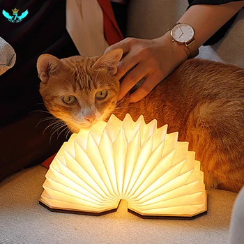 

Creative LED Portable Night Light Foldable Flip Book Light Charging Wooden Organ Light Adjustable Light Book Desk Kids Lamp Gift
