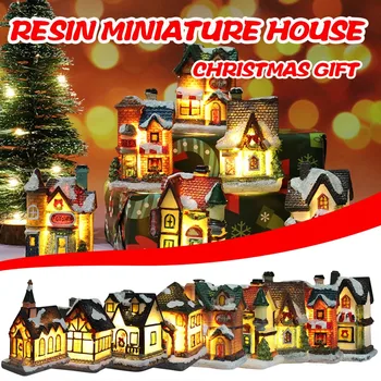 

Christmas Lights Resin Miniature House Furniture LED House Decorate Creative Christmas Gifts Lighting Party Home Decoration