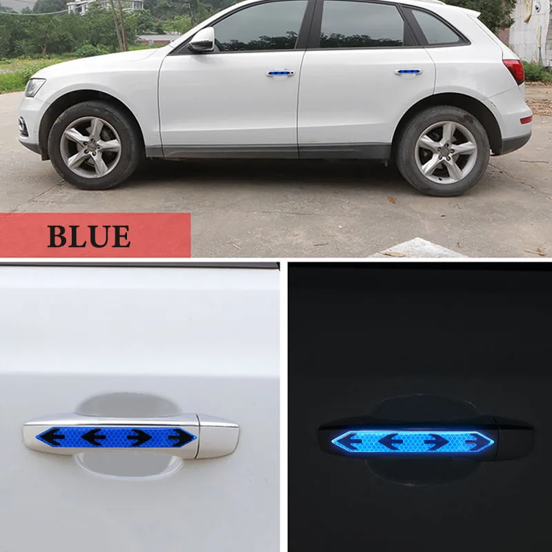 4Pcs/set Car Door Handle Reflective Strips Arrow Pattern Reflector Decals Stickers Anti-Collision Strip Warning Safe Car Styling