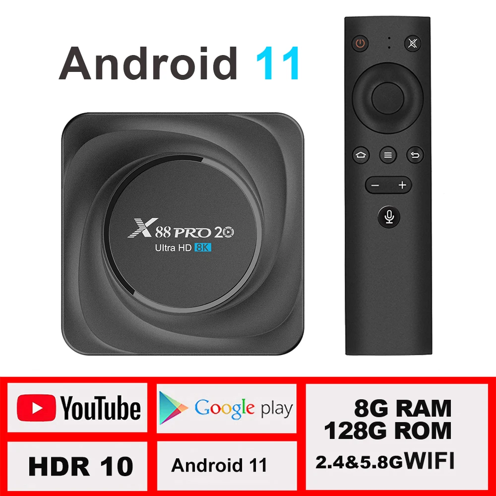Устройство смарт-ТВ Lemfo X88 pro 20 декодер с android 11 8 ГБ 128 8K Wi-Fi 2021G 2 4G BT 5 | Электроника