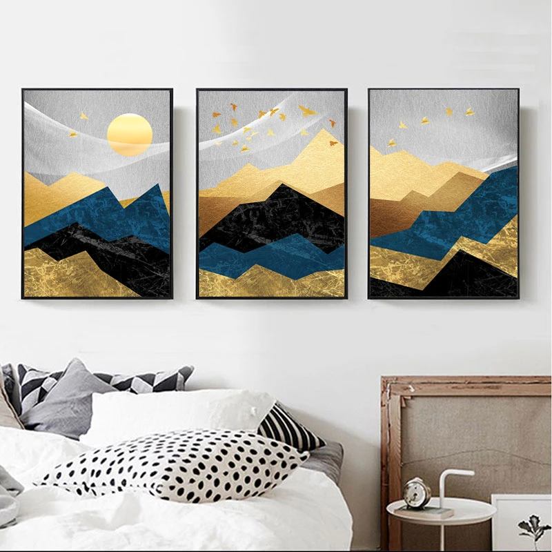 Nordic Abstract Geometric Mountain Landscape Wall Art Canvas Painting