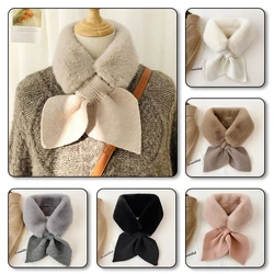 Women Autumn Winter Plush Scarf Scarf Imitation Rabbit Fur Scarf Knitted Stitching Scarf Windproof Warm Scarf