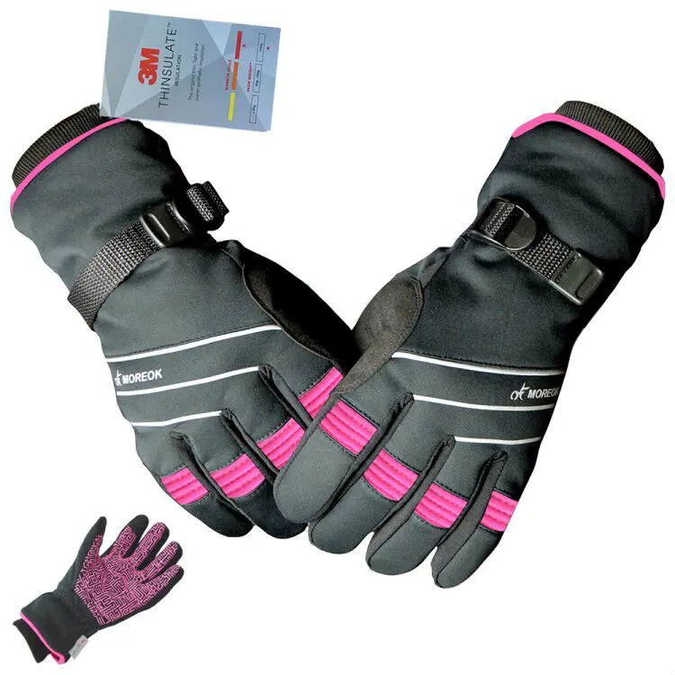 MK020FPink MOREOK 3 м теплый зимний велосипед Велоспорт перчатки для сенсорного экрана с учетом велосипедные перчатки ветрозащитные езда Вождение перчатки Для мужчин Для женщин - Цвет: MK020FPink