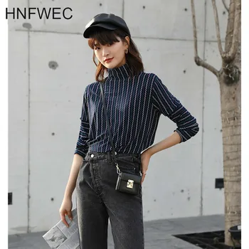 

Turtle Neck Striped T Shirt Women Long Sleeve Top Vintage Ladies Top Tee Shirt Femme Fall Clothes For Women 2020 V388
