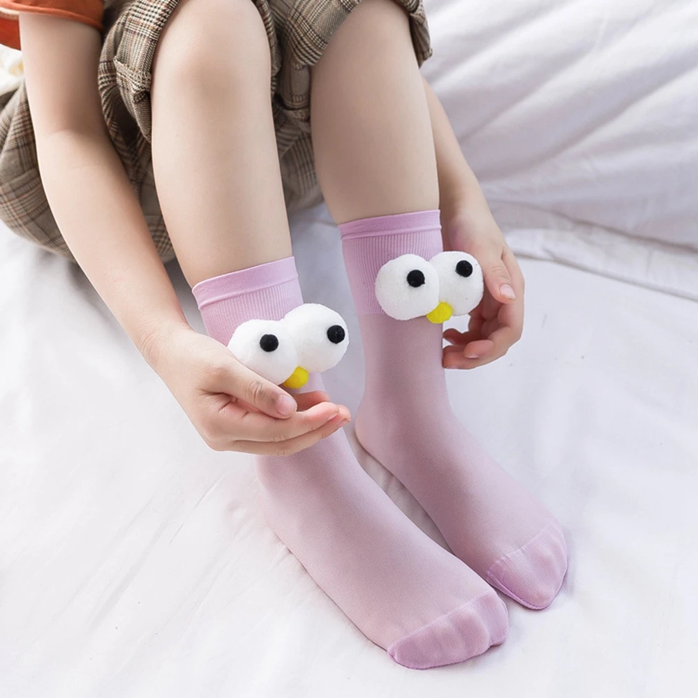 1 Pair of Socks With Big Eyes Thin, Breathable, Solid Color, Front and Back, Personality Cute Cartoon Straight Parent-Child Sock