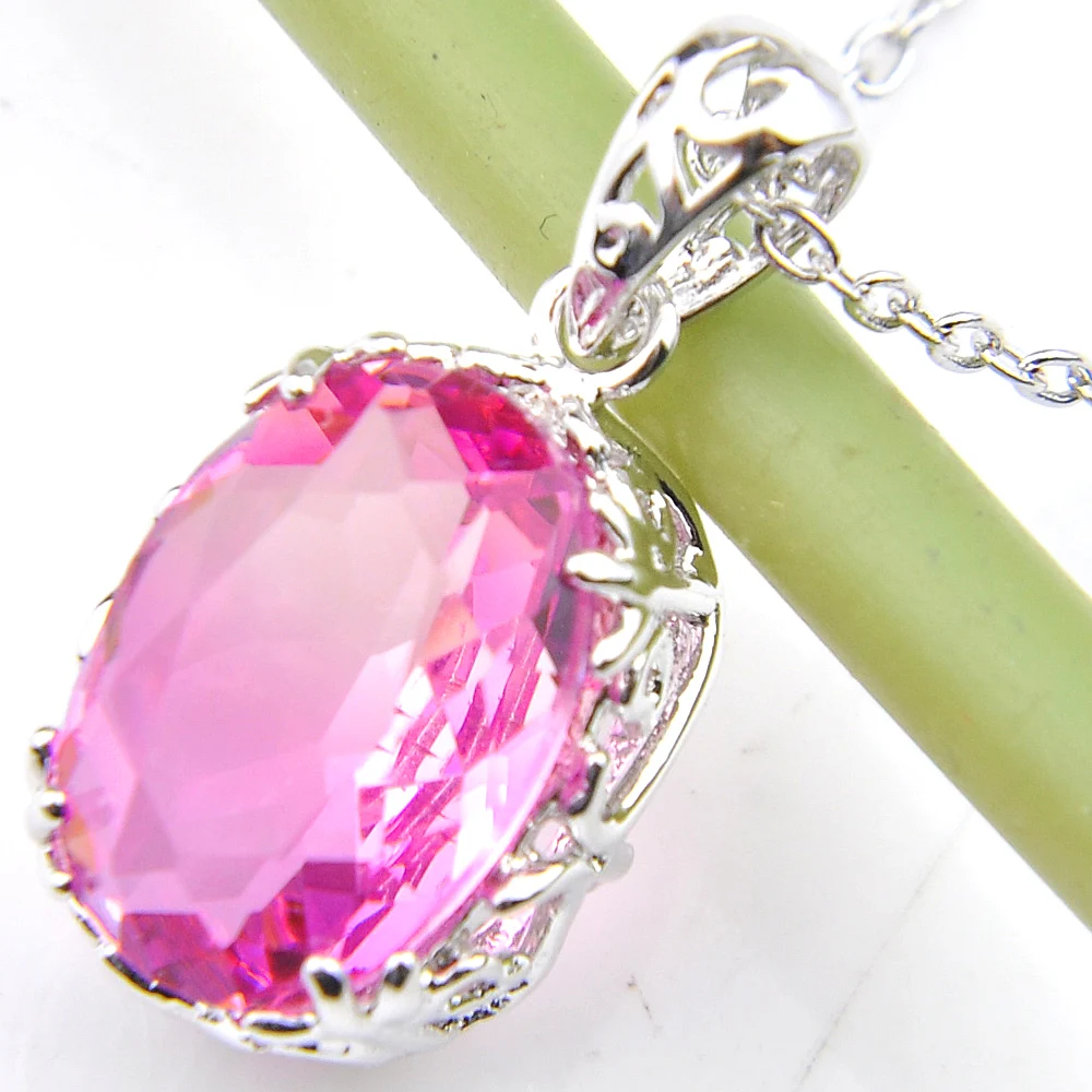 MIX 5 PCS Xmas Gifts Big Offer Oval Square Bi Colored Pink Tourmaline Gemstone Necklaces Pendants
