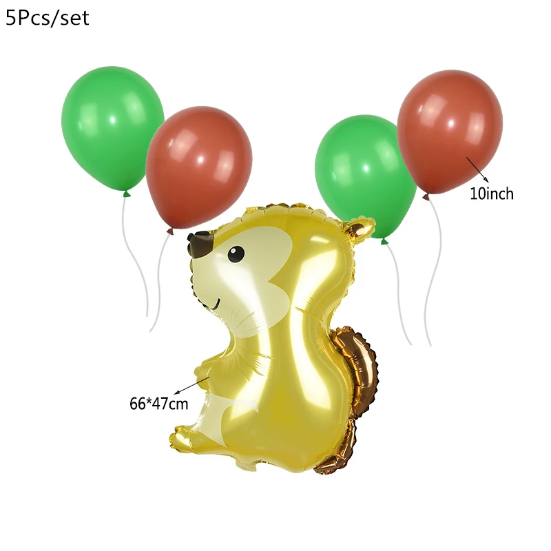 Jungle Animal Balloons Happy Birthday Banner for Jungle Party Decorations Baby Shower Birthday Safari Party Supplies Favors - Цвет: 5pcs squirrel setA