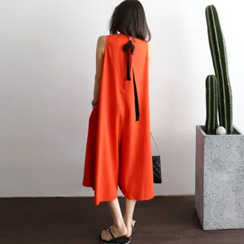 

Korea 2020 new summer korean styles fashion women clothes V-neck lace up backless calf length jumpsuit female Y038