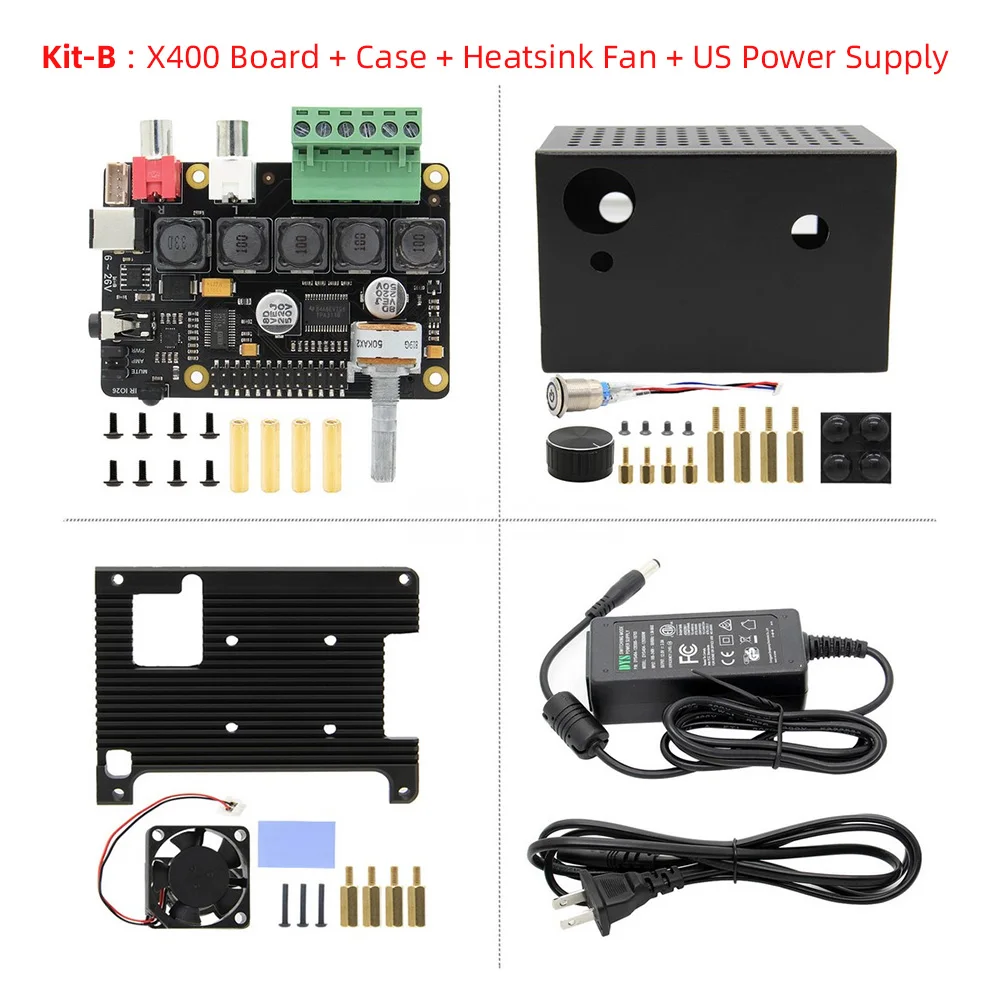 Kit-B Raspberry Pi 4X400 V3.0 DAC AMP аудио Плата расширения+ металлический чехол с радиатором+ блок питания только для Raspberry Pi 4 Модель B - Цвет: Kit-B