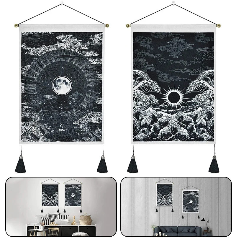 

Japanese Waves Wind Wall Hanging Paintings Tassels Tapestry Nordic Home Living Room Wall Decor Poster Art Picture
