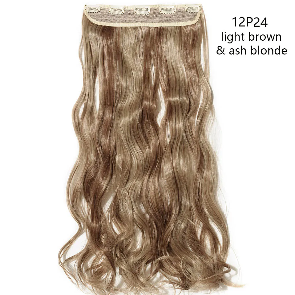 SNOILITE, 23 дюйма, длинные волнистые накладные волосы на заколках, синтетические, 5 зажимов, цельные волосы, черный, коричневый, Омбре, накладные волосы для женщин - Цвет: 12P24