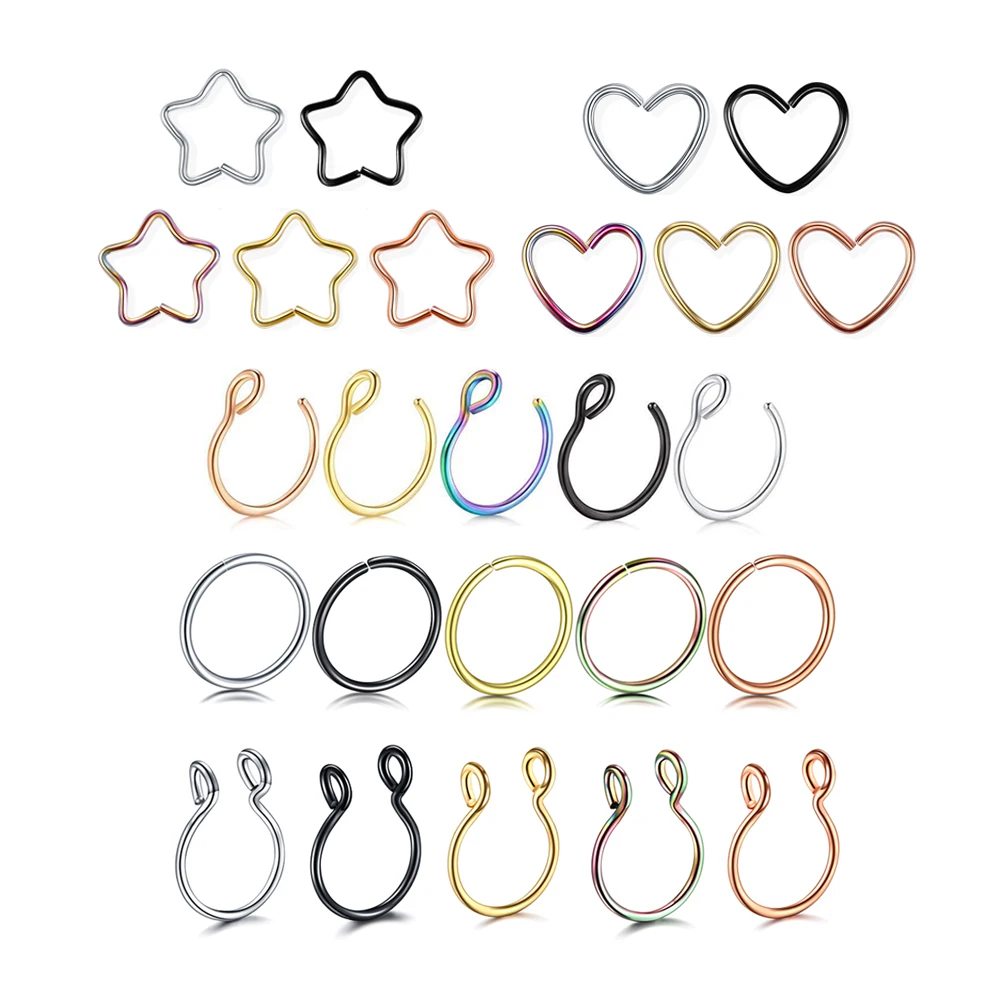 25pcs 10 шт стальной сегмент нос кольцо для пирсинга Daith Helix Rook Ушная перегородка кольцо-кликер ушной хрящ Labret Звезда Сердце ювелирные изделия для тела - Окраска металла: 25pcs