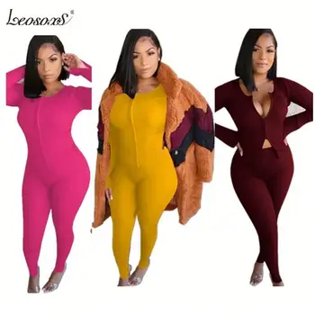 

Women Clothing 2 Piece Set Ropa Casual Mujer Rib Fabric Two-way Separating Zipper Blouse Two Piece Set Top And Pants Womens