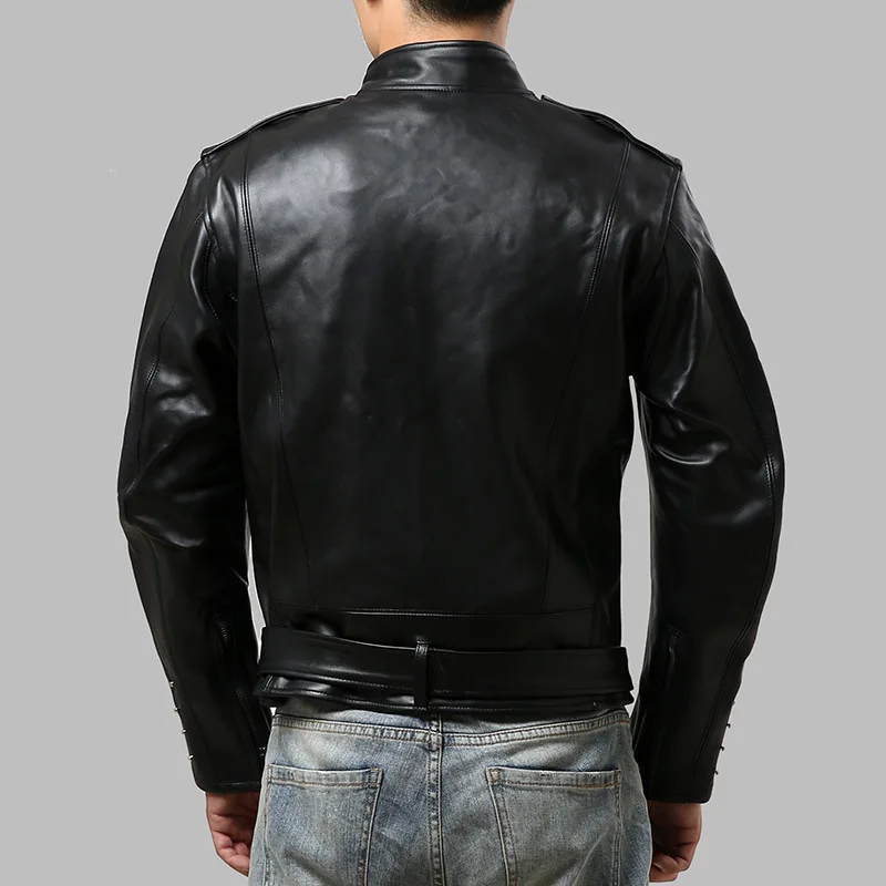 Promotion HD J31 Read Description ! Asian size men's genuine thick heavy cow leather coat vintage looking stylish rider jacket