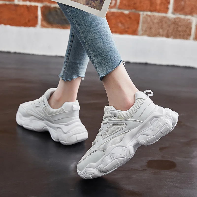 

Sports WOMEN'S Shoes Breathable Korean-style Online Celebrity Versatile Thick Bottomed Running Shoes 2019 White Shoes Summer Cas