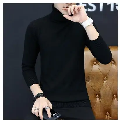 G01 Black Осенне-зимний модный теплый мужской свитер с высоким воротом, мужские свитера, облегающий черный белый пуловер из эластичной ткани, мужской вязаный двойной свитер - Цвет: G01 Black
